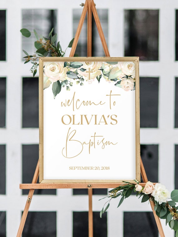Christening Baptism Sign, Baptism Welcome Sign, Printable Baptism Sign, Floral Baptism Decoration, First Communion, Baby Baptism, 8012