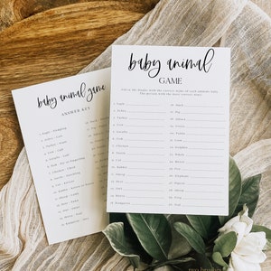 Baby Animal Game, Baby Animal Baby Shower Game, Printable Baby Shower Game, Guess The Animal Baby Shower Game, Answer Key Included, 8096