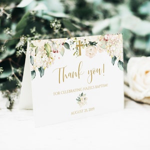 Tarjeta de agradecimiento de bautismo, decoración de bautismo floral, plantilla de agradecimiento, primera comunión, primera confirmación, invitación de bautismo, bautizo, 8069