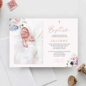 Christening Invitation Photo, Baptism Invitation With Photo, Baptism Invitation Girl, Invitation Template, Printable Baptism, Editable 8009