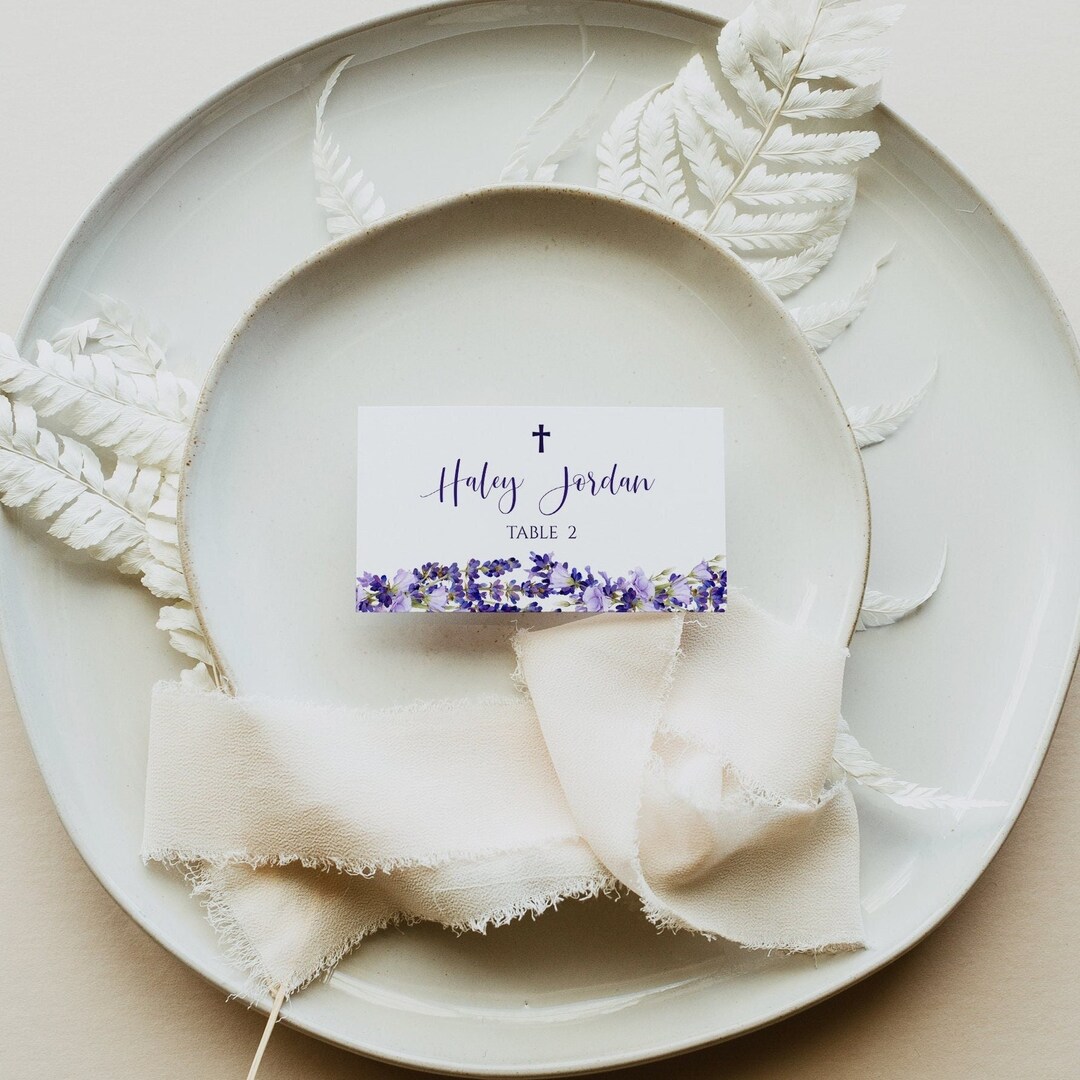 Baptism Place Cards, Baptism Decoration, Place Card Template, First