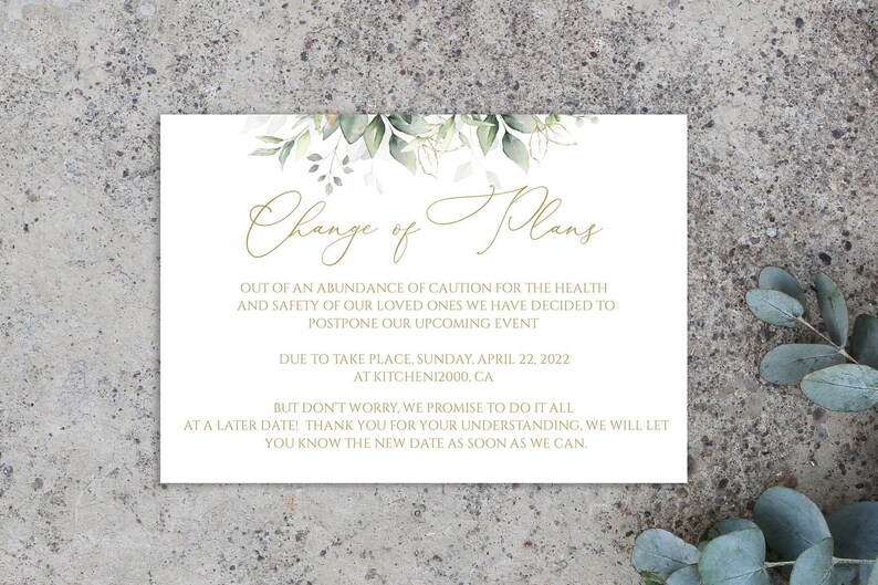 8081 Wedding Postponed Announcement Template Change of Plans Announcement Template Wedding Postponement Postcard Reschedule Download