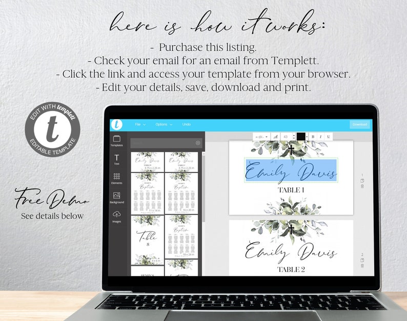 Baptism Place Cards Baptism Decoration Place Card Template Etsy