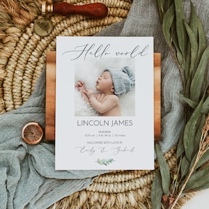 Modèle de carte d'annonce de naissance, modèle d'annonce de bébé, nouveau bébé annonce numérique, carte photo imprimable, annonce de naissance 8109