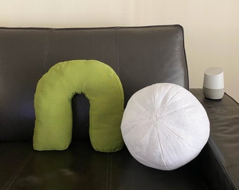 Modern U-Shaped Olive Green Throw Pillow | Decorative Geometric Cushion | Linen Fabric | Earthy Colors | Designer Pillow | Home Décor