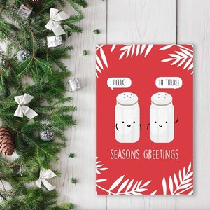 Printable Seasons Greetings Holiday Card, Digital 5x7 Blank Folded Card, Merry Christmas, Happy Holidays, Food Seasoning Pun, Funny Greeting