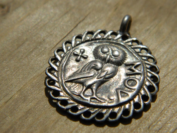 Vintage Sterling Silver Athena Owl Pendant #385