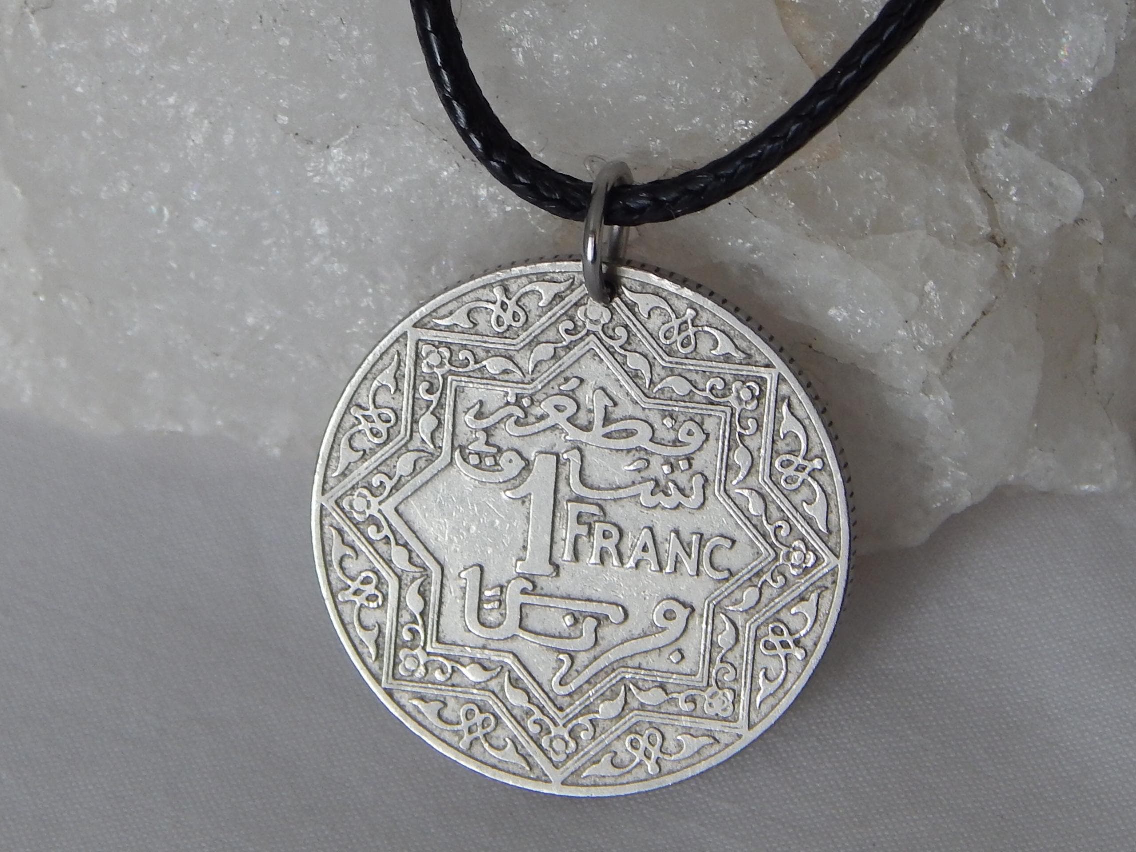 ラファイエット将軍 100フラン 記念硬貨 1921 Morocco 1 Franc Coin Pendant Necklace Pentagram 5 Pointed