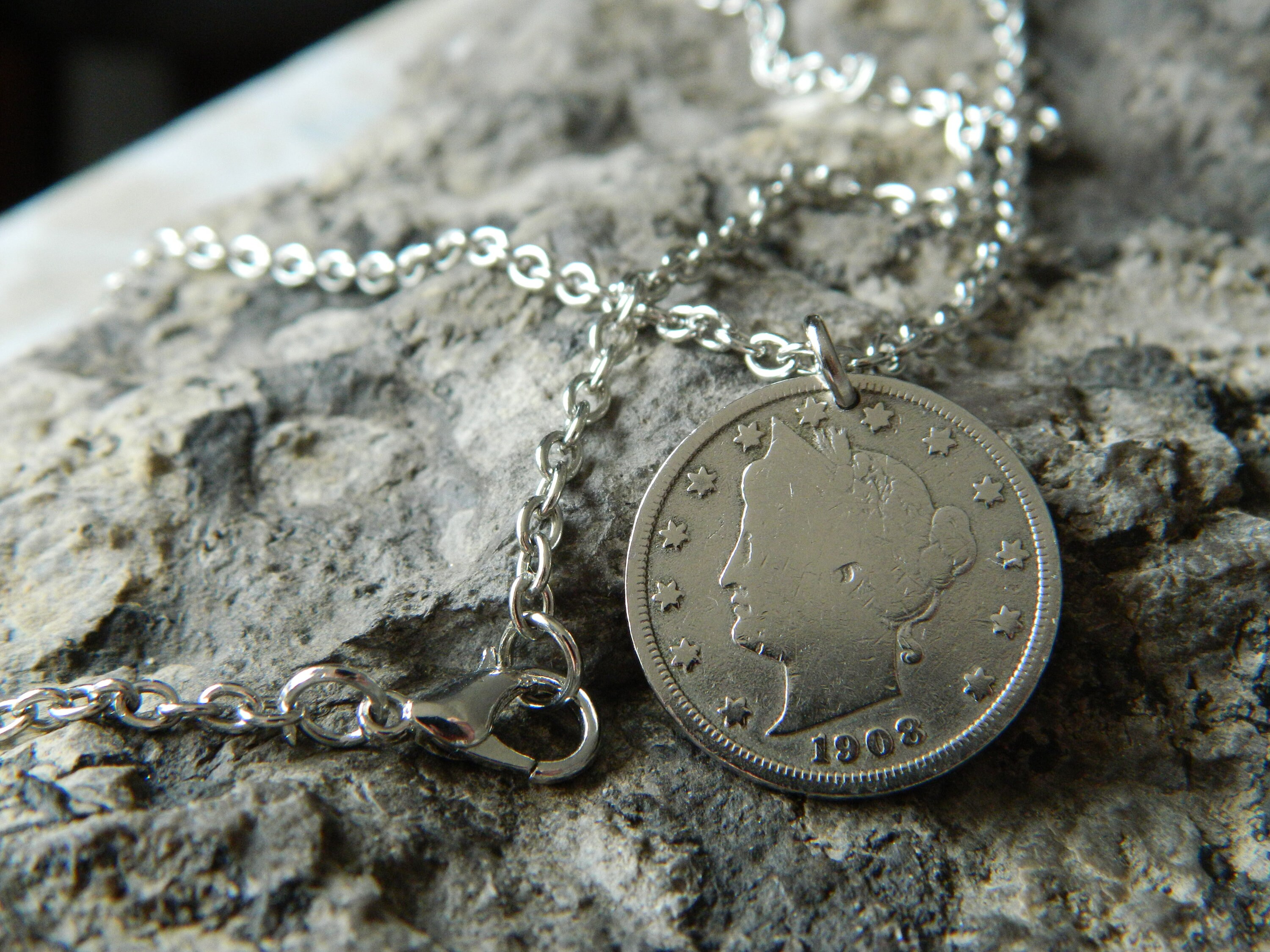 1908 USA Liberty V Nickel Coin Pendant 