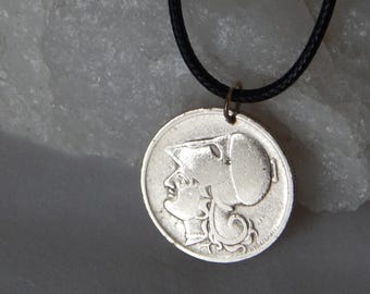 24K Gold Plated 1926 Greece 1 Drachme Coin Pendant Necklace Goddess Athena #590