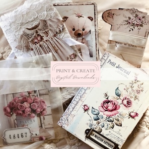 L'atelier Des Roses / Junk Journal Printable Papers Digital Kit / Decoupage Book Pages / Przez Boho Love / Nr 196