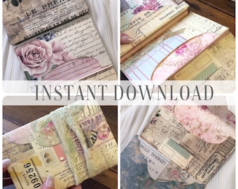 Printable digital large folded envelopes folder / accordion folio, shabby, junk journal paper kit / Instant download / By Boho Love / No.100