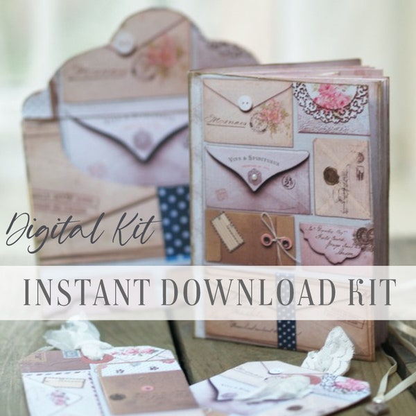 Printable shabby old letters digital journal book kit in a large envelope / Instant download / By Boho Love