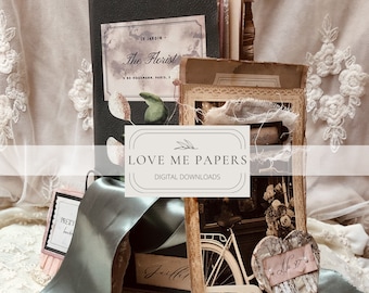 Kit digital de papeles imprimibles de diario basura alto delgado / Páginas de libros de bricolaje / Le Jardin Green de Boho Love / No. 188