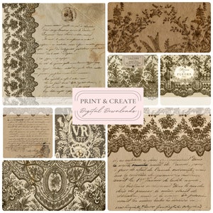CZĘŚĆ 1 - Wydrukowane papiery do dziennika z koronką francuską w stylu vintage / strony cyfrowego zestawu książek DIY / duży pakiet papieru / natychmiastowe pobieranie / ByBohoLove / 117
