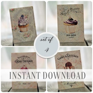 Set von 4 Vintage Cupcakes / Ephemera Papiere / Ephemera Papiere zum Downloaden / Von BohoLove 044
