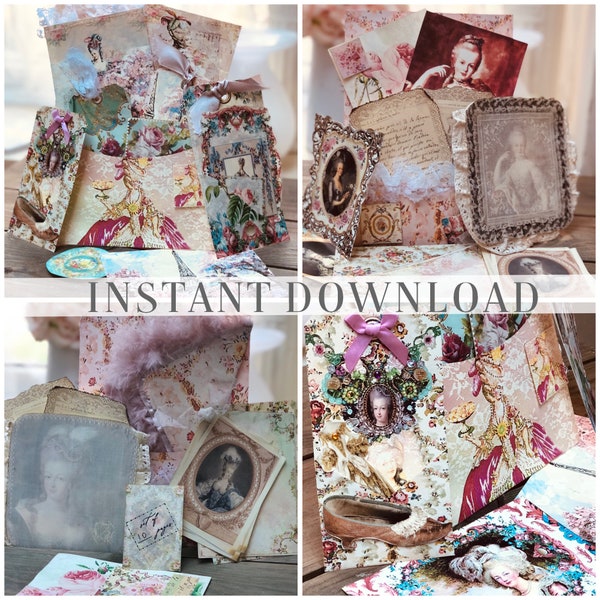 Marie Antoinette printable ephemera / Instant download digital junk journal kit / By Boho Love
