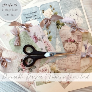 Vintage Rosen Anhänger zum Ausdrucken / Vintage Geschenkanhänger / Geschenkanhänger zum Sofort Download / Von Boho Love / no. 068