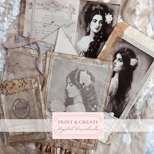 Kit digital para impressão de fólios femininos vitorianos / Diário de viagem vintage chique / Papéis para download instantâneo / Por Boho Love / Nº 183