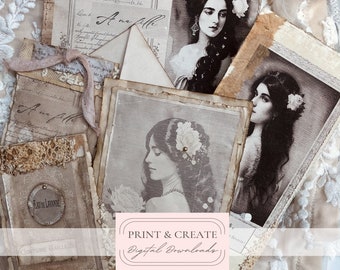 Printable Victorian Women Folio Digital Kit / Vintage Chic DIY Junk Journal Book / Instant download papers / By Boho Love / No. 183