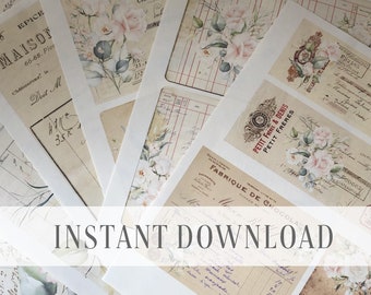 A4 mix size junk journal old letters pink roses papers / Vintage DIY book pages / digital collage sheet Instant Download / ByBohoLove / 035