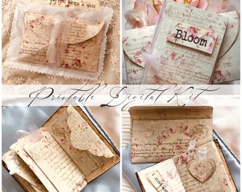 Pocket size vintage roses mini DIY book / Printable digital kit / Instant download By Boho Love / No. 133