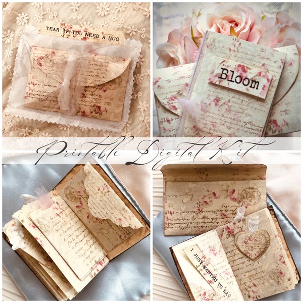 Mini livre de bricolage de roses vintage de poche / Kit numérique imprimable / Téléchargement instantané Par Boho Love / No. 133