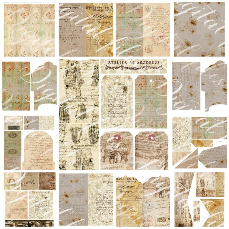 Printable Collage Junk Journal Papers and Ephemera / Vintage Digital ...