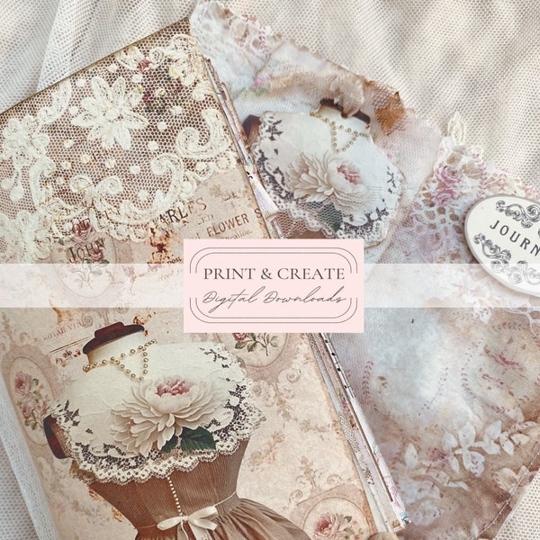 Junk Journal Printable Pages, Shabby Chic Collection Instant Download DIY Book, Digital Kit / "The Florist" By Boho Love