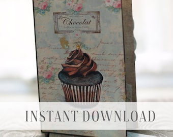 Printable recipes book organizer / vintage cupcakes collage recipe papers / digital journal / Baking Ephemera / By Boho Love 014