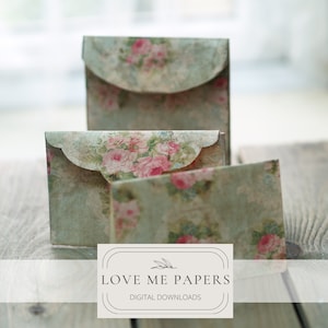 Busta e sacchetto con rose vintage stampabili con carte abbinate / Ephemera, Shabby, Chic, Kit digitale / Di Boho Love 042