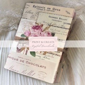 Vintage Ephemera und Junk Journal Papier Kit / Vintage, pinke Rosen, digital, Papier, Sofort Download / Von Boho Love 077