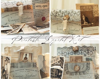 Vintage French photographs / Junk journal printable ephemera / vintage frames digital Kit / Instant Download  / By Boho Love / no. 116
