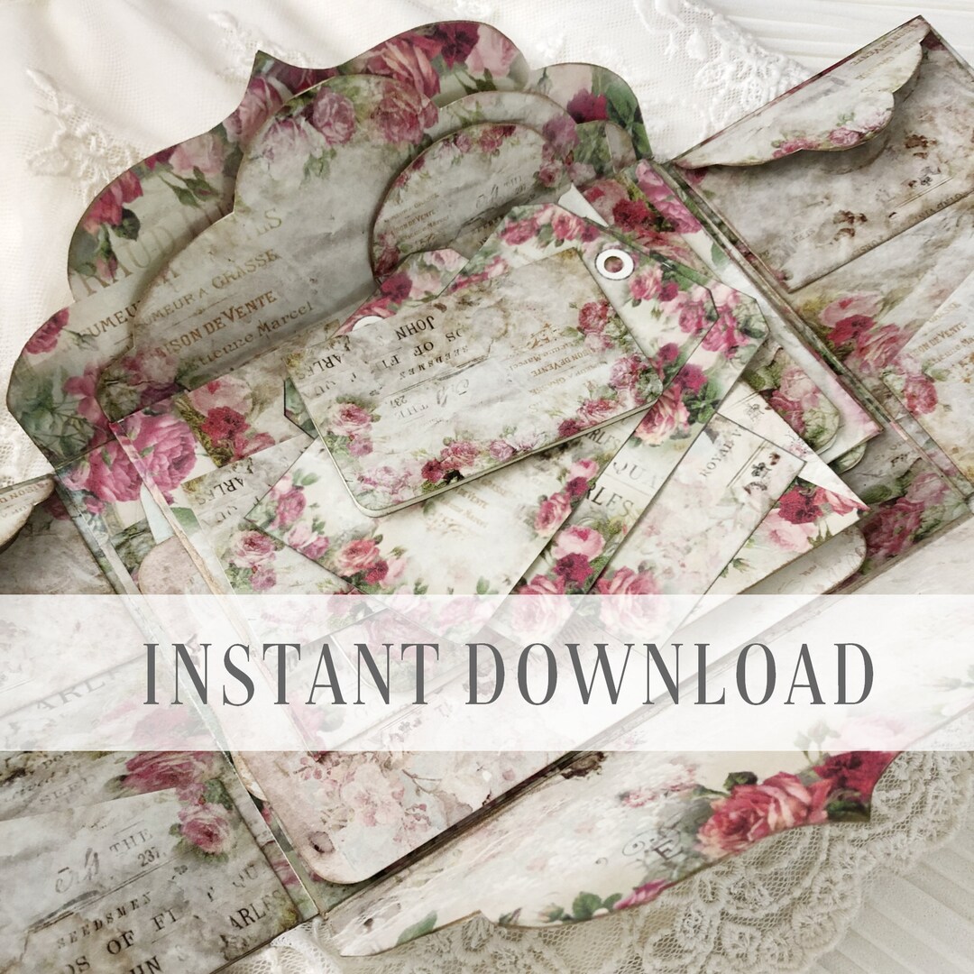 Vintage Roses Folio Folder Journal Wallet / Collage Sheets Digital ...