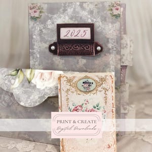 2025 Shabby roses planer kalendarz do druku i organizer cyfrowy zestaw, strony dziennika i efemerydy / Przez Boho Love / 082