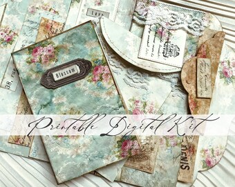 Vintage roses printable folio & book set / Victorian, Shabby, DIY Book, Digital / Instant download / By Boho Love / no. 136