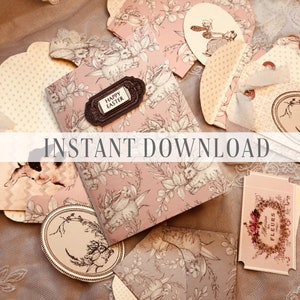 Oster Folio Häschen Set zum Ausdrucken / Ephemera, Shabby, Chic, Pink, Junk Journal DIY Buch / Von Boho Love no.103
