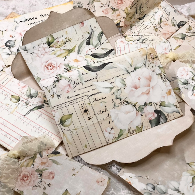 Shabby Pink Roses Printable Folio Junk Journal Wallet / - Etsy