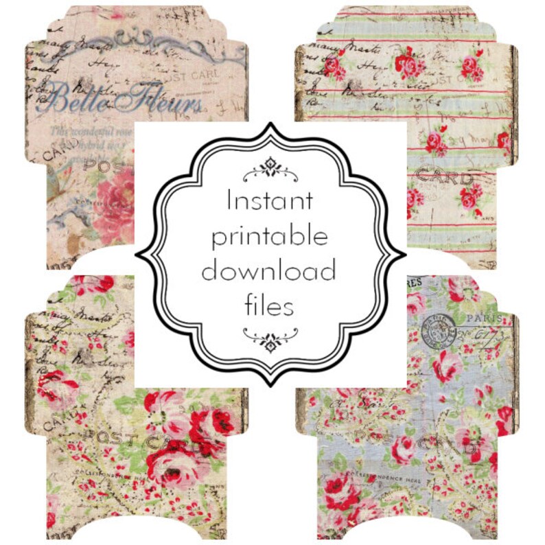 Printable Vintage Ephemera / Shabby Roses Greeting Cards Set - Etsy