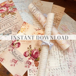 Papéis de diário para impressão / Páginas grandes A4 / Pacote de papel para livros vintage DIY / Folha de colagem digital Download instantâneo / ByBohoLove nº 037