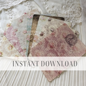 Pack de tarjetas vintage chic imprimibles / cartas antiguas, collage, rosas / Por Boho Love / Kit nº 051