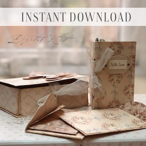 Caja de regalo y libro DIY con rosas Shabby imprimibles / Efímera vintage / Kit de manualidades con papel digital / Descarga instantánea / Por Boho Love / N.° 107