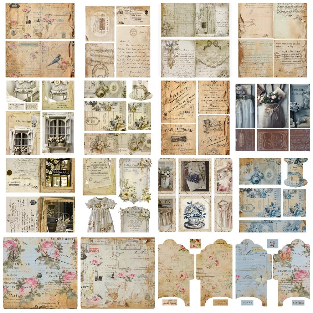 Junk Journal Kit / Digital Printable Vintage Book Pages / Instant ...