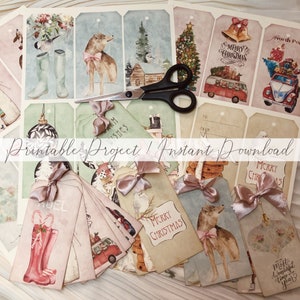 Etichette per regali di Natale stampabili / Shabby, Rosa, Retro / effimeri diari spazzatura / Kit digitale con download immediato / Di Boho Love n. 158