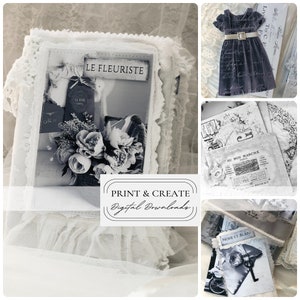 Papéis para impressão em preto e branco Filme Noir Estilo Fotografias antigas Vestidos vintage / Junk Journal Ephemera Printables / Por Boho Love / 178