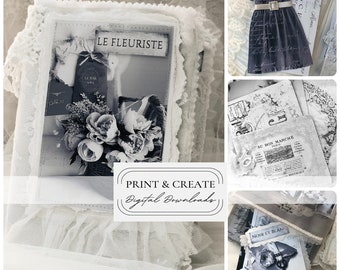 Black & White Printable Papers Film Noir Style Old Photographs Vintage Dresses / Junk Journal Ephemera Printables / By Boho Love / 178