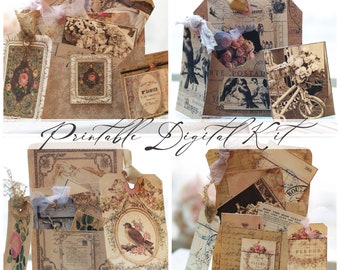 Loaded Envelopes Cluster Large Tags / Digital Printable Ephemera French Papers Kit / Instant Download / By Boho Love / no. 110
