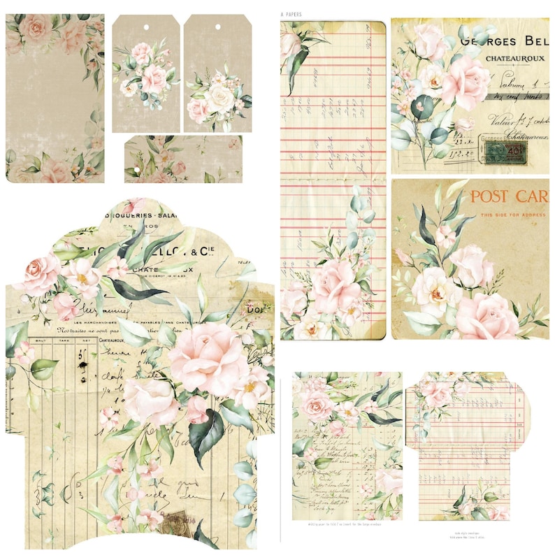 Shabby Pink Roses Printable Folio Junk Journal Wallet / - Etsy