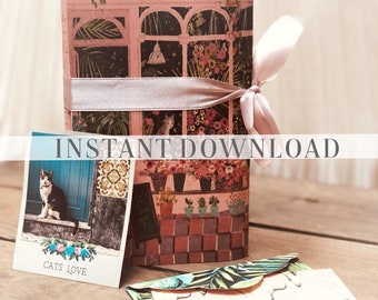 Cats Cafe - Digital printable junk journal Folio book / Instant download papers & ephemera kit / By Boho Love / No. 147