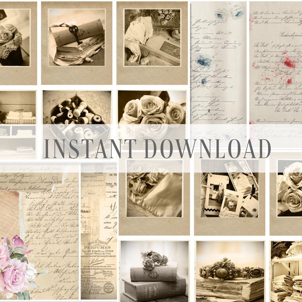 Photographs frames / vintage sepia / Junk journal digital Printable ephemera / Collage letters / Instant Download  / By Boho Love / no. 076